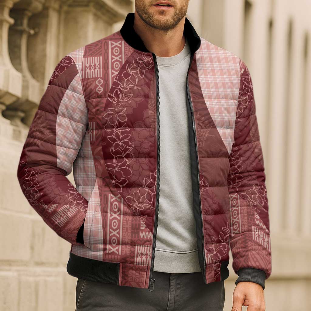 Polynesian Tribal Pattern Patchwork Picturesque Bomber Puffer Jacket Crimson