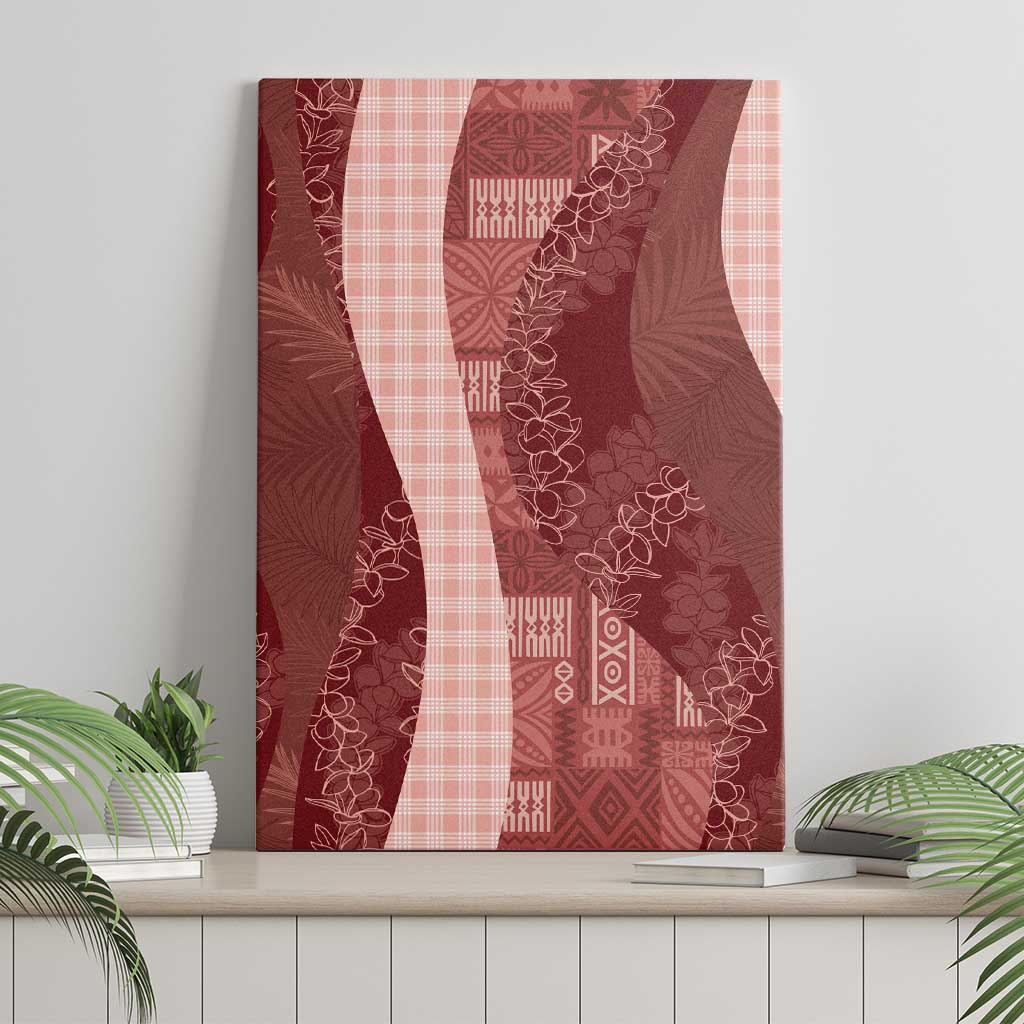 Polynesian Tribal Pattern Patchwork Picturesque Canvas Wall Art Crimson