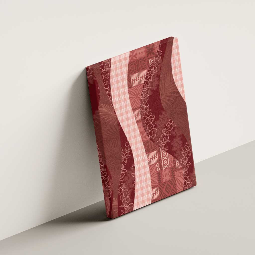 Polynesian Tribal Pattern Patchwork Picturesque Canvas Wall Art Crimson