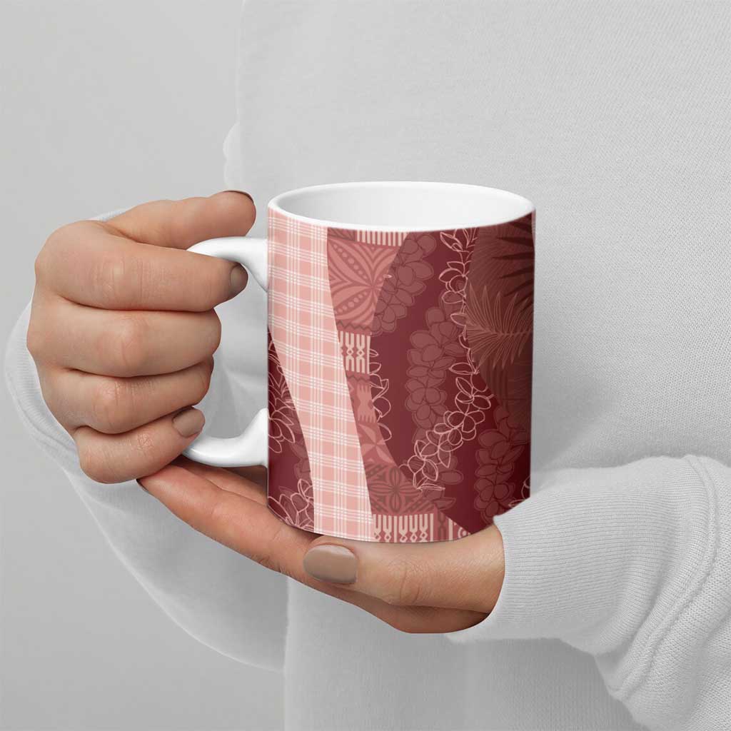 Polynesian Tribal Pattern Patchwork Picturesque Ceramic Mug Crimson