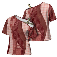 Polynesian Tribal Pattern Patchwork Picturesque Cross Shoulder Shirt Crimson