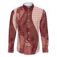 Polynesian Tribal Pattern Patchwork Picturesque Family Matching Long Sleeve Bodycon Dress and Hawaiian Shirt Crimson