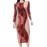 Polynesian Tribal Pattern Patchwork Picturesque Family Matching Long Sleeve Bodycon Dress and Hawaiian Shirt Crimson