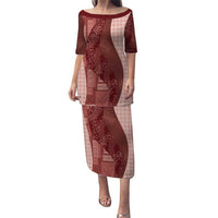 Polynesian Tribal Pattern Patchwork Picturesque Family Matching Puletasi and Hawaiian Shirt Crimson