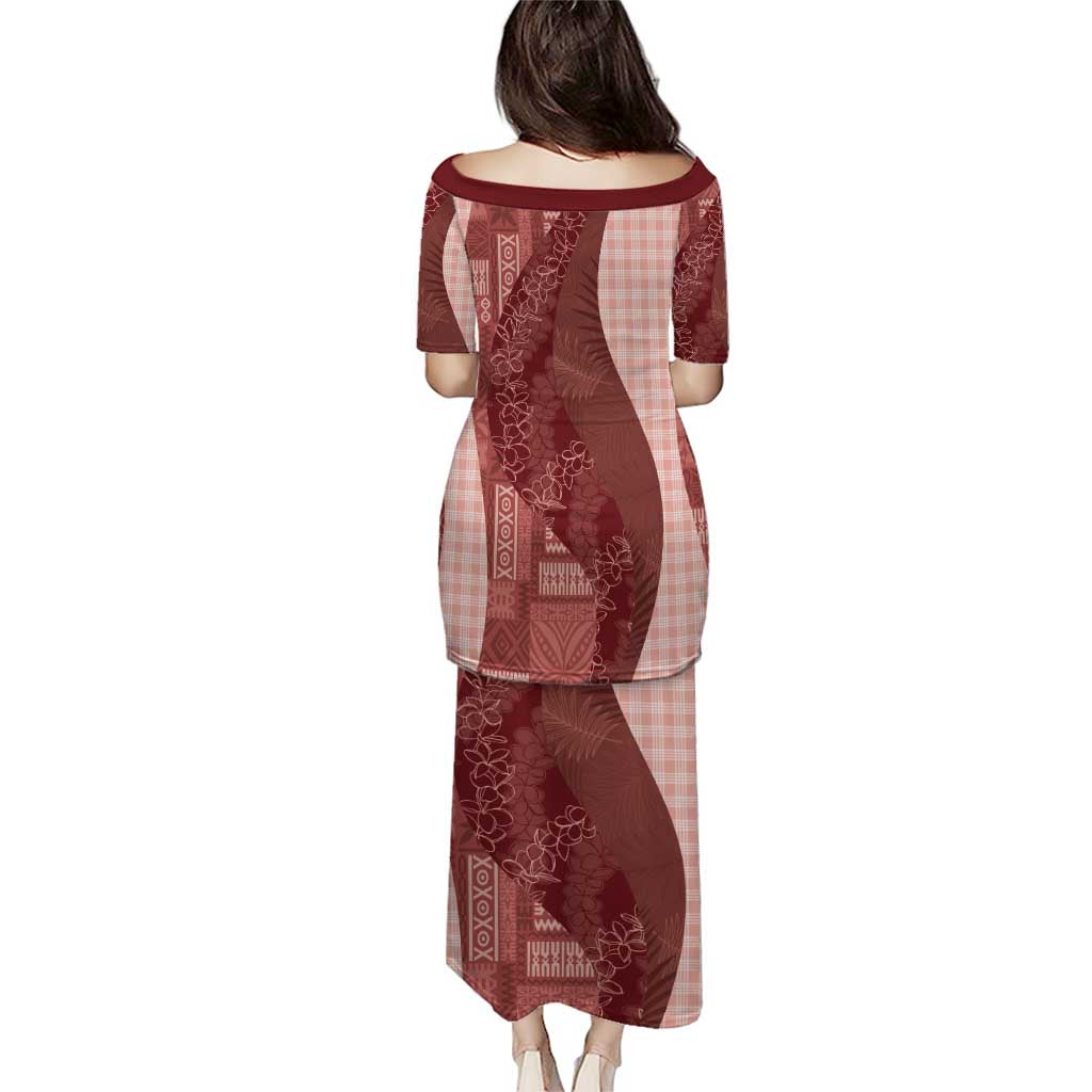 Polynesian Tribal Pattern Patchwork Picturesque Family Matching Puletasi and Hawaiian Shirt Crimson