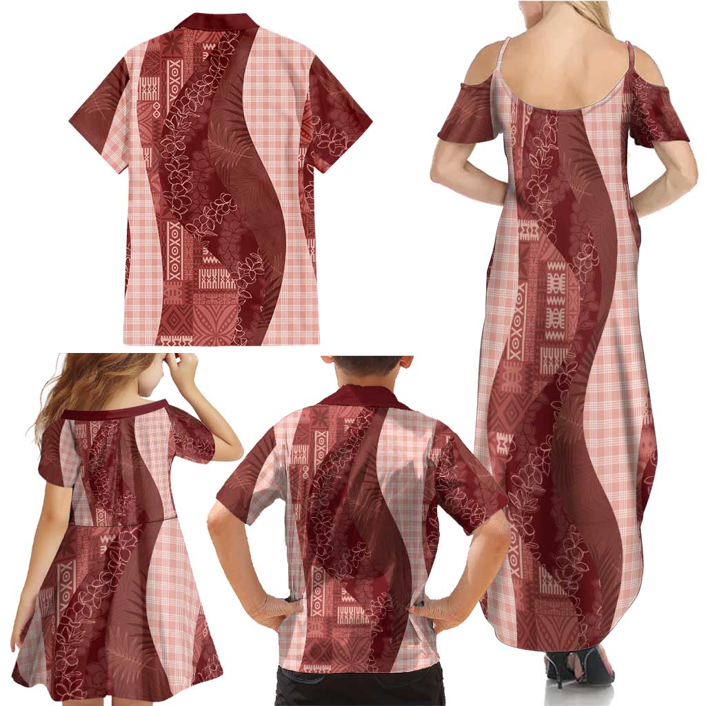Polynesian Tribal Pattern Patchwork Picturesque Family Matching Summer Maxi Dress and Hawaiian Shirt Crimson