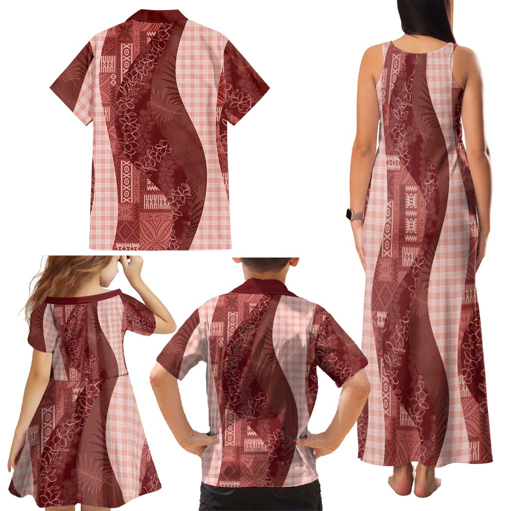 Polynesian Tribal Pattern Patchwork Picturesque Family Matching Tank Maxi Dress and Hawaiian Shirt Crimson