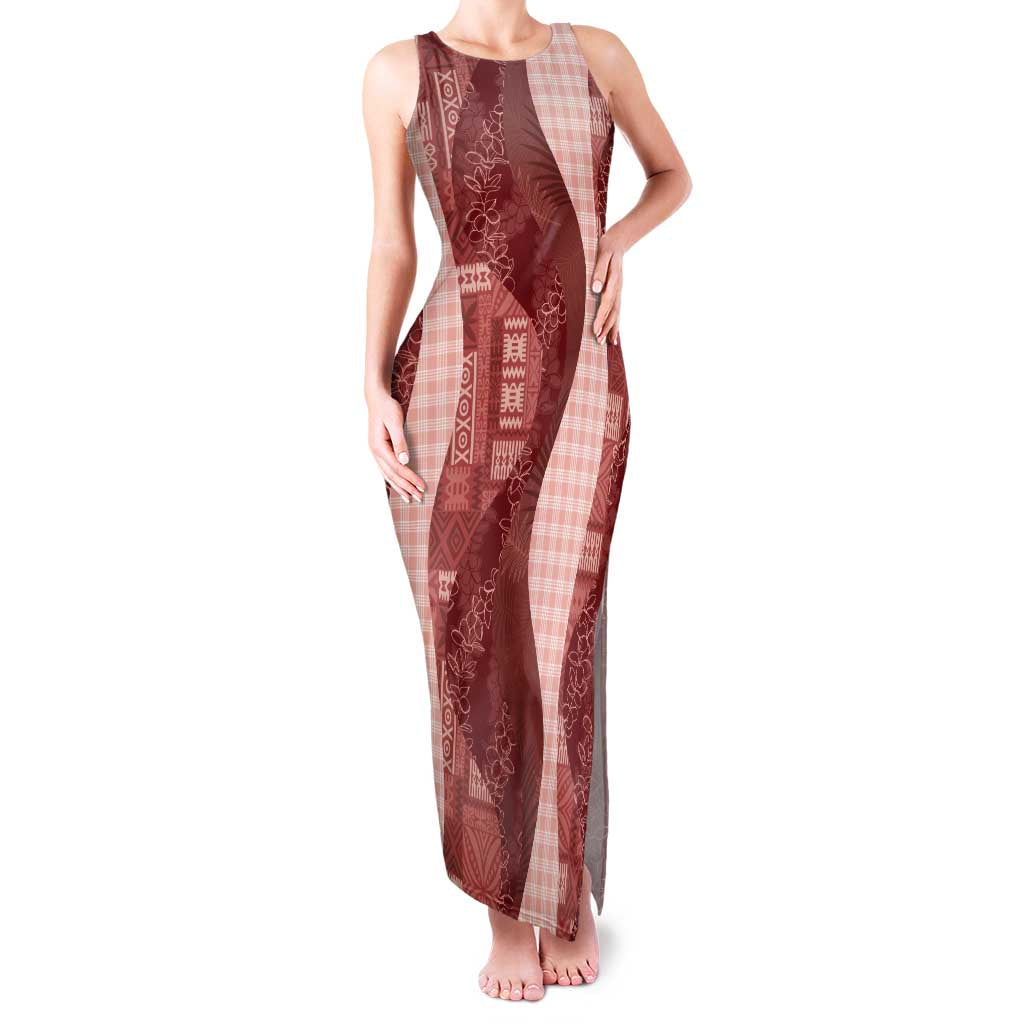 Polynesian Tribal Pattern Patchwork Picturesque Family Matching Tank Maxi Dress and Hawaiian Shirt Crimson