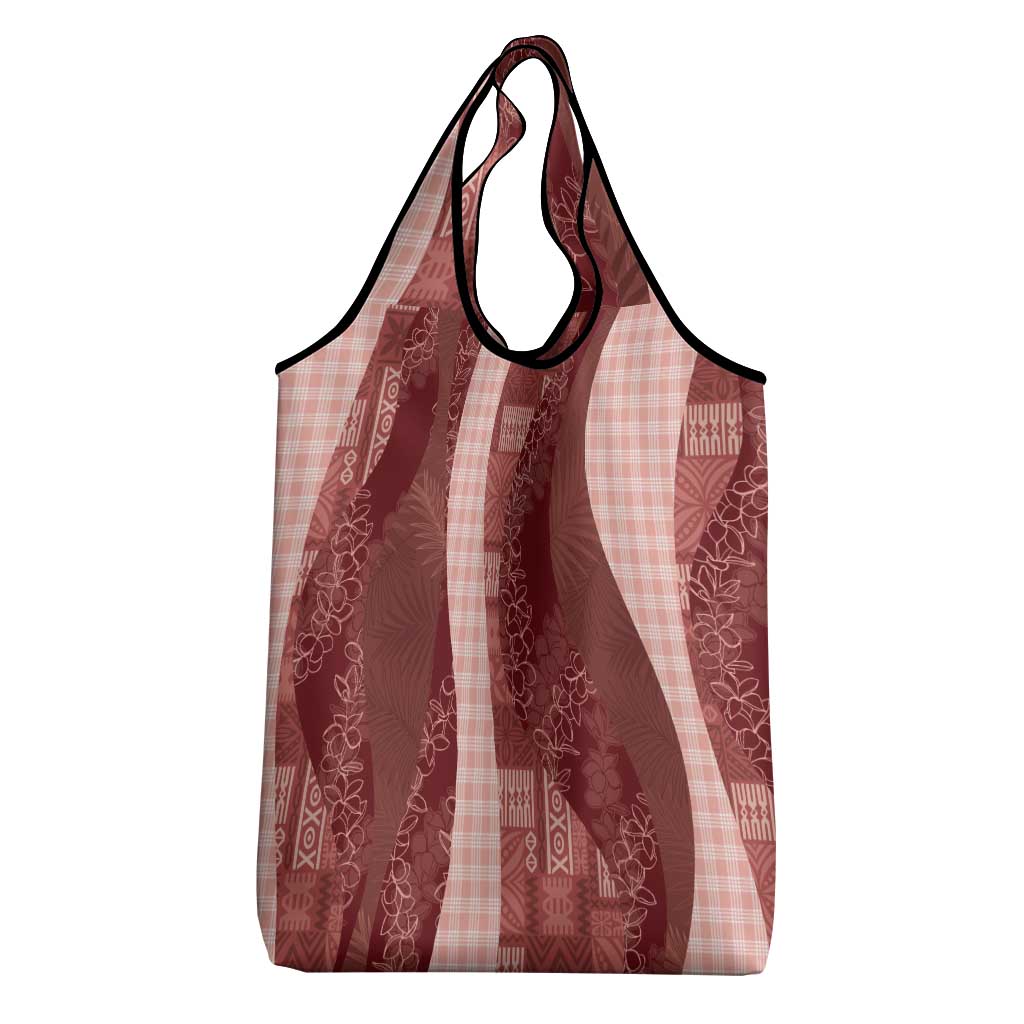 Polynesian Tribal Pattern Patchwork Picturesque Grocery Bag Crimson