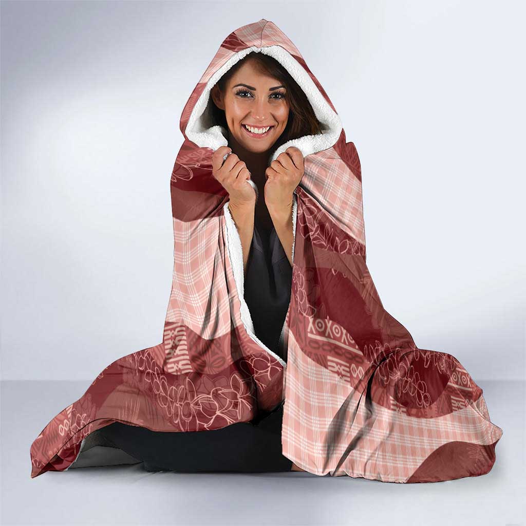 Polynesian Tribal Pattern Patchwork Picturesque Hooded Blanket Crimson