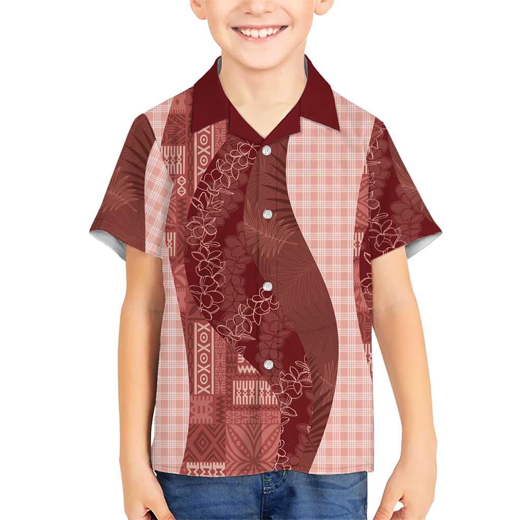 Polynesian Tribal Pattern Patchwork Picturesque Kid Hawaiian Shirt Crimson
