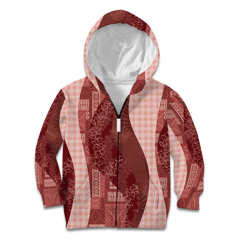 Polynesian Tribal Pattern Patchwork Picturesque Kid Hoodie Crimson