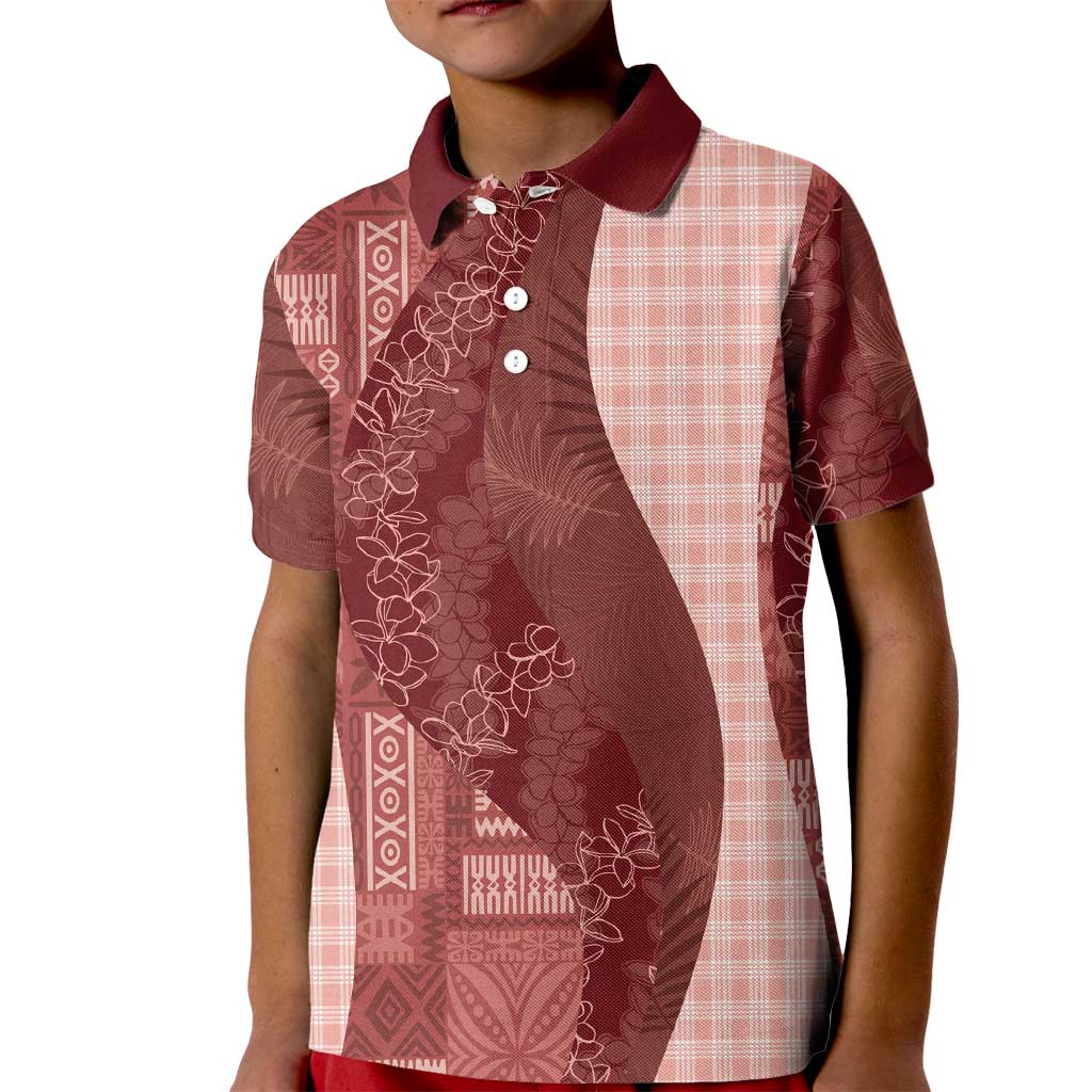 Polynesian Tribal Pattern Patchwork Picturesque Kid Polo Shirt Crimson