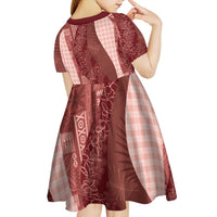 Polynesian Tribal Pattern Patchwork Picturesque Kid Short Sleeve Dress Crimson