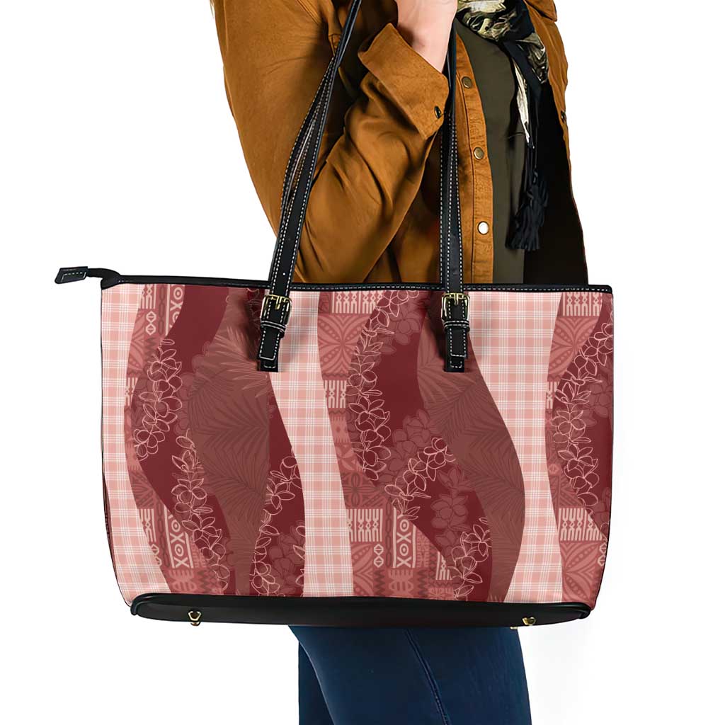 Polynesian Tribal Pattern Patchwork Picturesque Leather Tote Bag Crimson