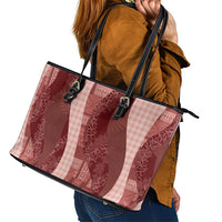 Polynesian Tribal Pattern Patchwork Picturesque Leather Tote Bag Crimson