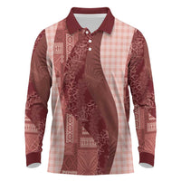 Polynesian Tribal Pattern Patchwork Picturesque Long Sleeve Polo Shirt Crimson
