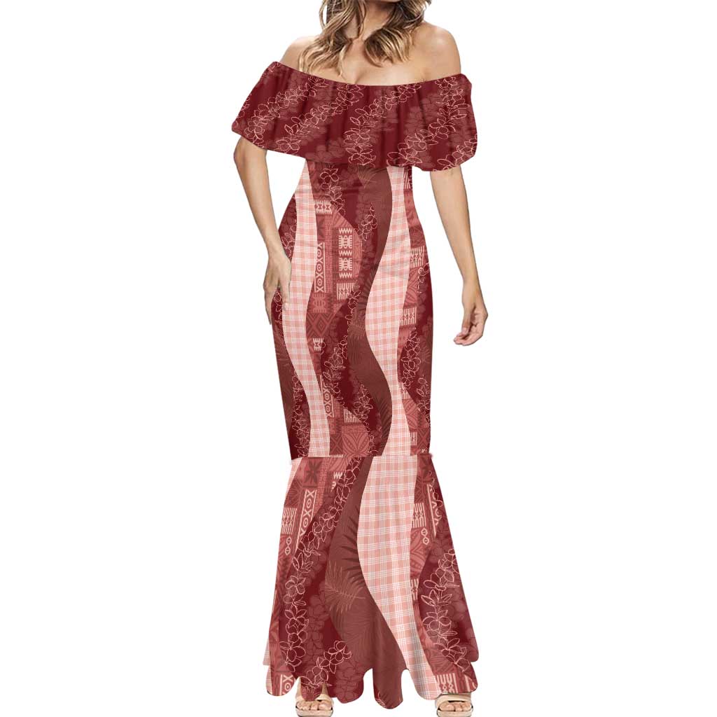 Polynesian Tribal Pattern Patchwork Picturesque Mermaid Dress Crimson