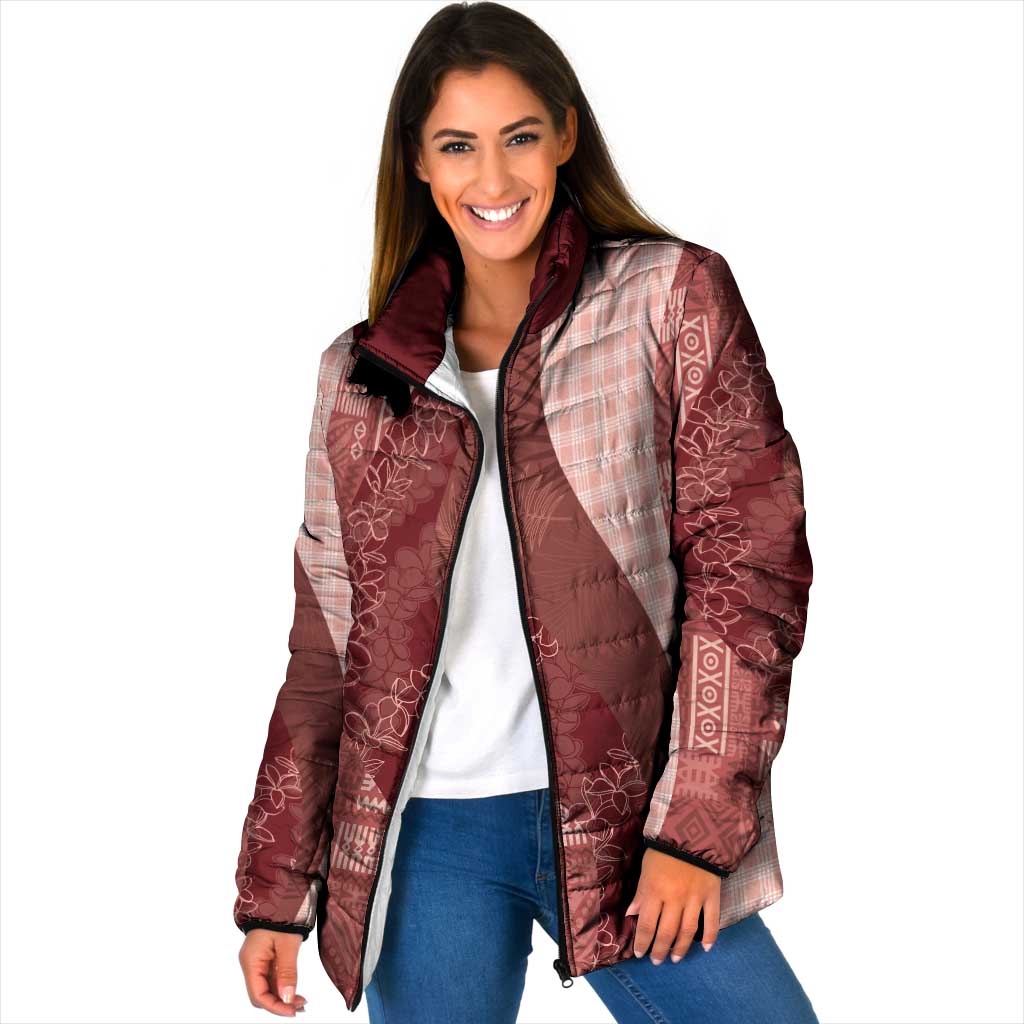 Polynesian Tribal Pattern Patchwork Picturesque Padded Jacket Crimson