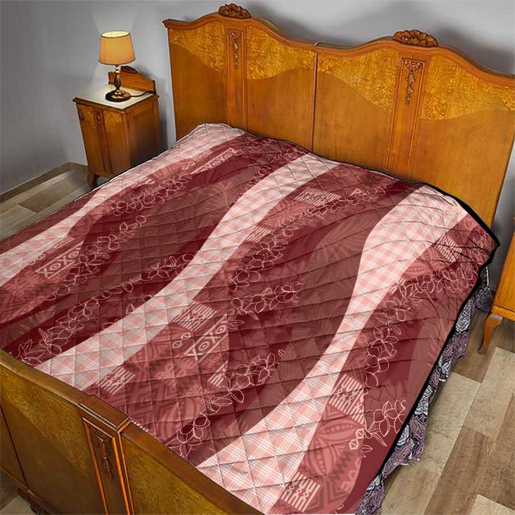 Polynesian Tribal Pattern Patchwork Picturesque Quilt Crimson
