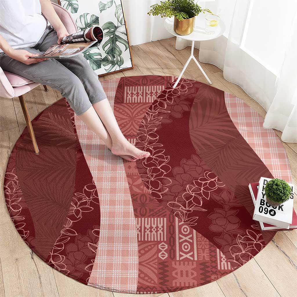 Polynesian Tribal Pattern Patchwork Picturesque Round Carpet Crimson