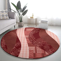 Polynesian Tribal Pattern Patchwork Picturesque Round Carpet Crimson