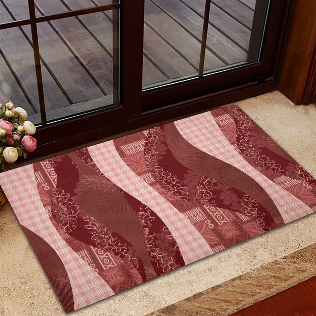 Polynesian Tribal Pattern Patchwork Picturesque Rubber Doormat Crimson