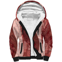 Polynesian Tribal Pattern Patchwork Picturesque Sherpa Hoodie Crimson