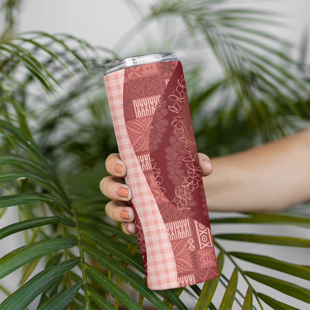 Polynesian Tribal Pattern Patchwork Picturesque Skinny Tumbler Crimson