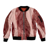 Polynesian Tribal Pattern Patchwork Picturesque Sleeve Zip Bomber Jacket Crimson