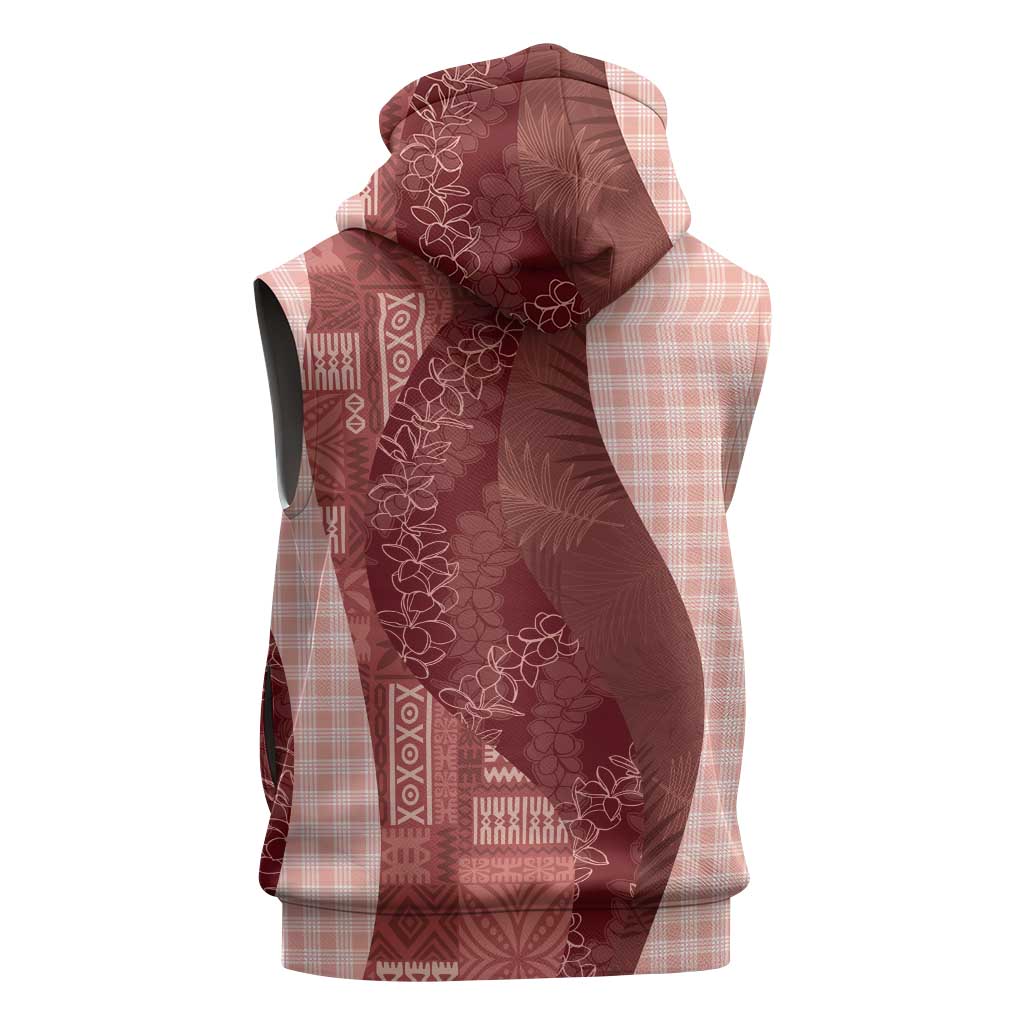 Polynesian Tribal Pattern Patchwork Picturesque Sleeveless Hoodie Crimson