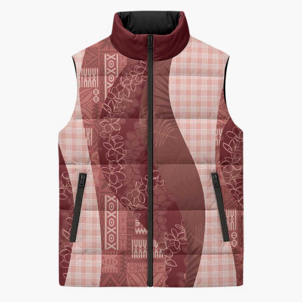 Polynesian Tribal Pattern Patchwork Picturesque Sleeveless Puffer Jacket Crimson