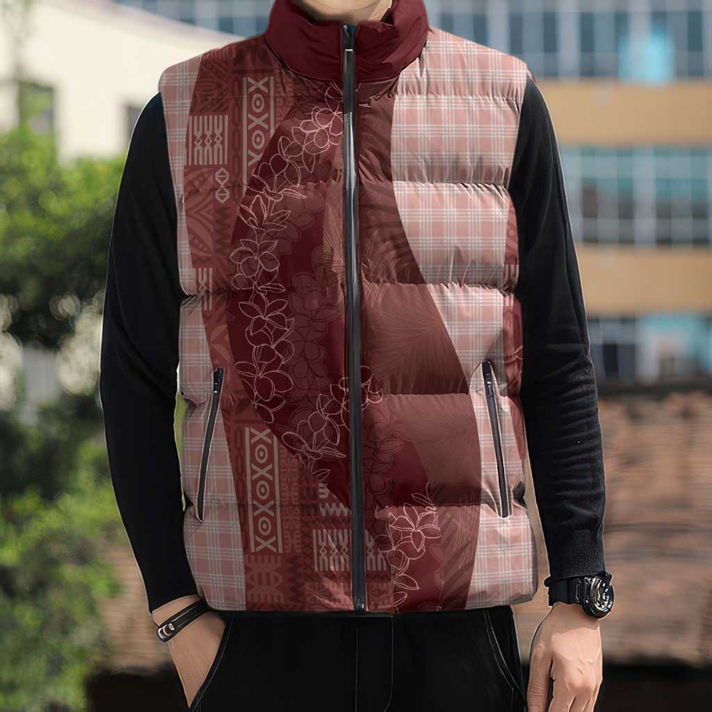 Polynesian Tribal Pattern Patchwork Picturesque Sleeveless Puffer Jacket Crimson