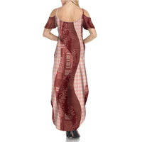 Polynesian Tribal Pattern Patchwork Picturesque Summer Maxi Dress Crimson