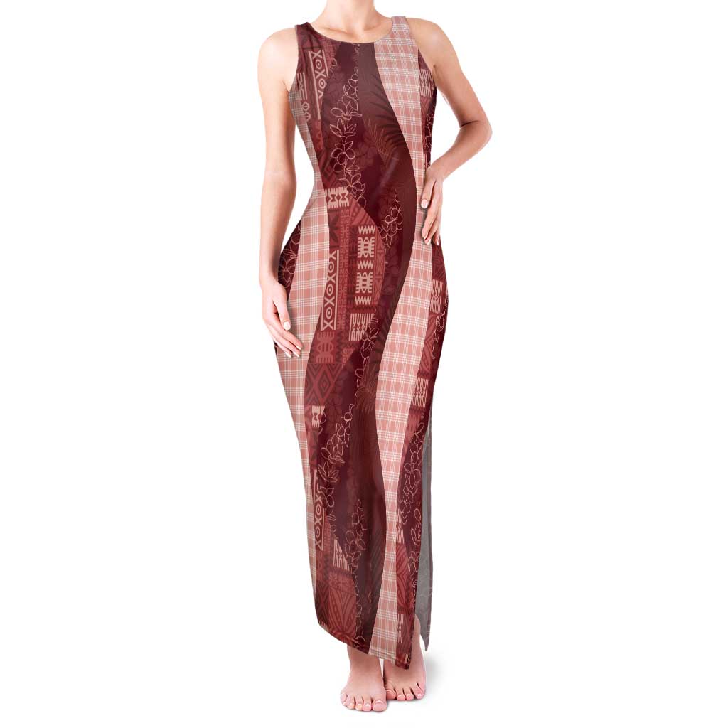 Polynesian Tribal Pattern Patchwork Picturesque Tank Maxi Dress Crimson
