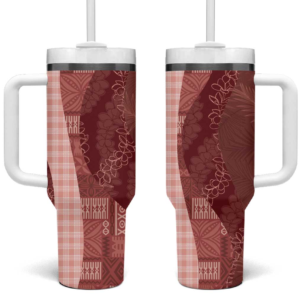 Polynesian Tribal Pattern Patchwork Picturesque Tumbler With Handle Crimson