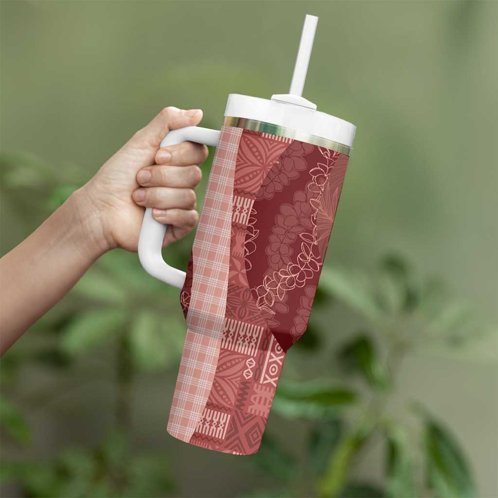 Polynesian Tribal Pattern Patchwork Picturesque Tumbler With Handle Crimson