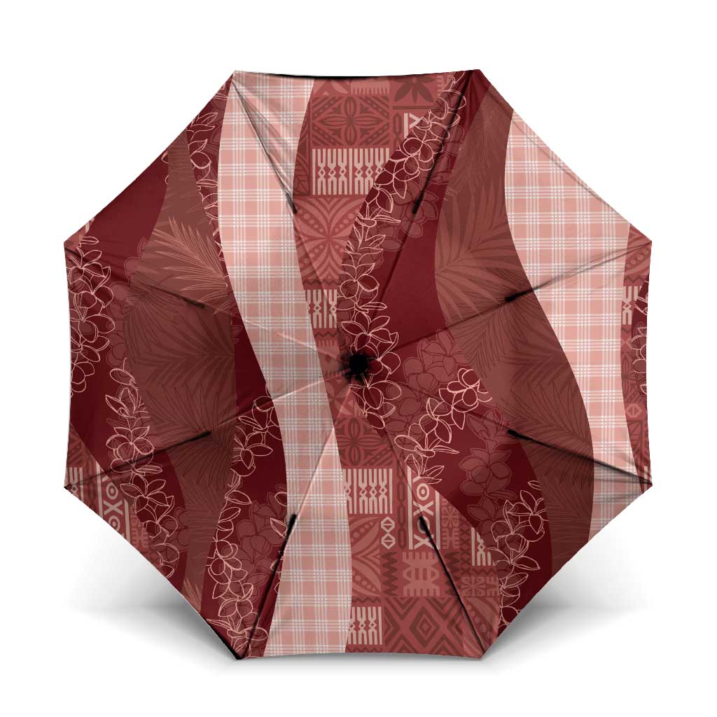 Polynesian Tribal Pattern Patchwork Picturesque Umbrella Crimson