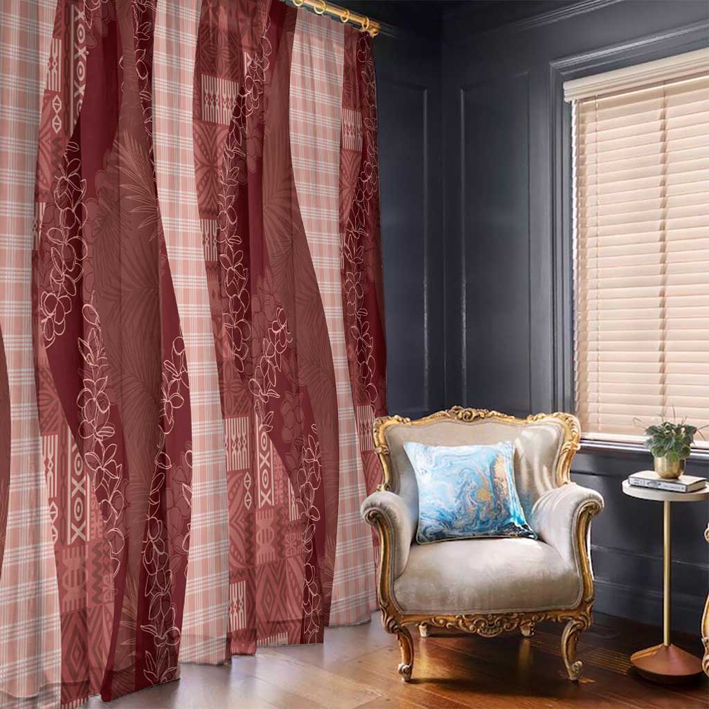 Polynesian Tribal Pattern Patchwork Picturesque Window Curtain Crimson