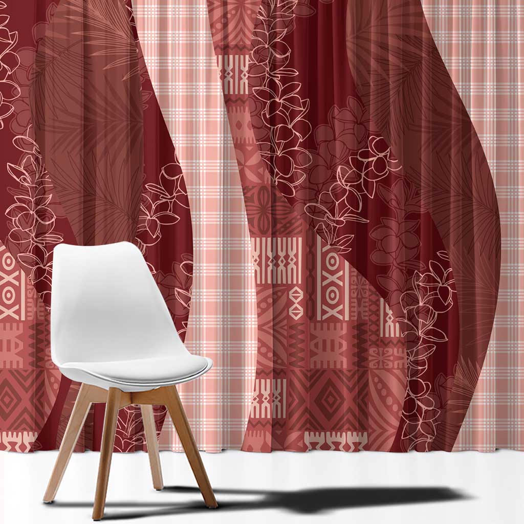 Polynesian Tribal Pattern Patchwork Picturesque Window Curtain Crimson