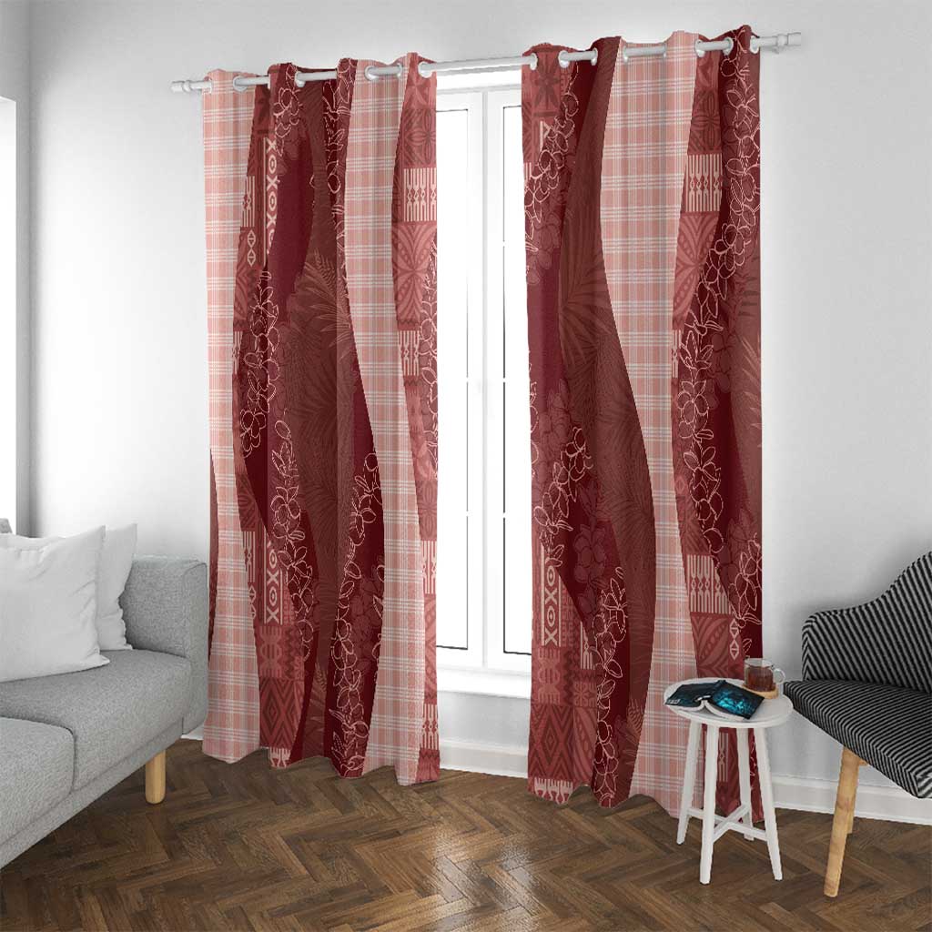 Polynesian Tribal Pattern Patchwork Picturesque Window Curtain Crimson
