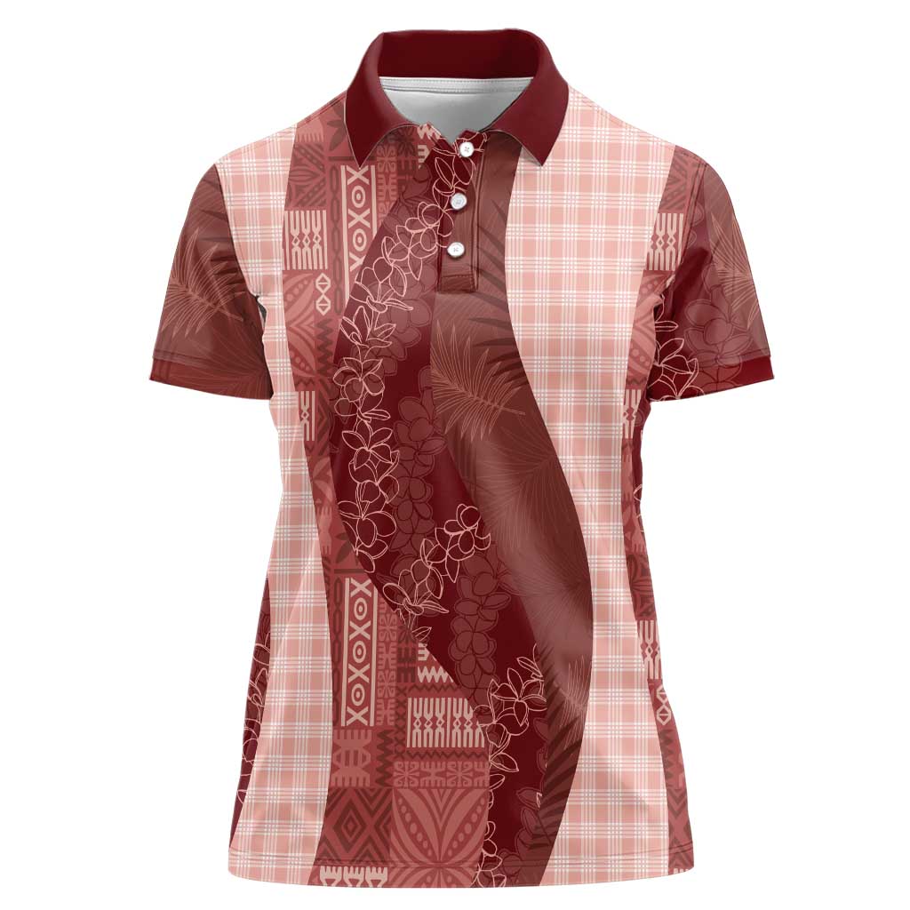 Polynesian Tribal Pattern Patchwork Picturesque Women Polo Shirt Crimson