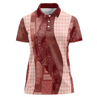 Polynesian Tribal Pattern Patchwork Picturesque Women Polo Shirt Crimson