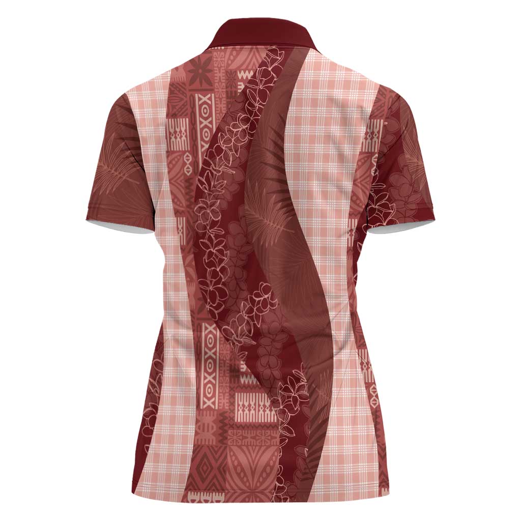 Polynesian Tribal Pattern Patchwork Picturesque Women Polo Shirt Crimson