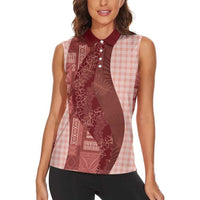 Polynesian Tribal Pattern Patchwork Picturesque Women Sleeveless Polo Shirt Crimson