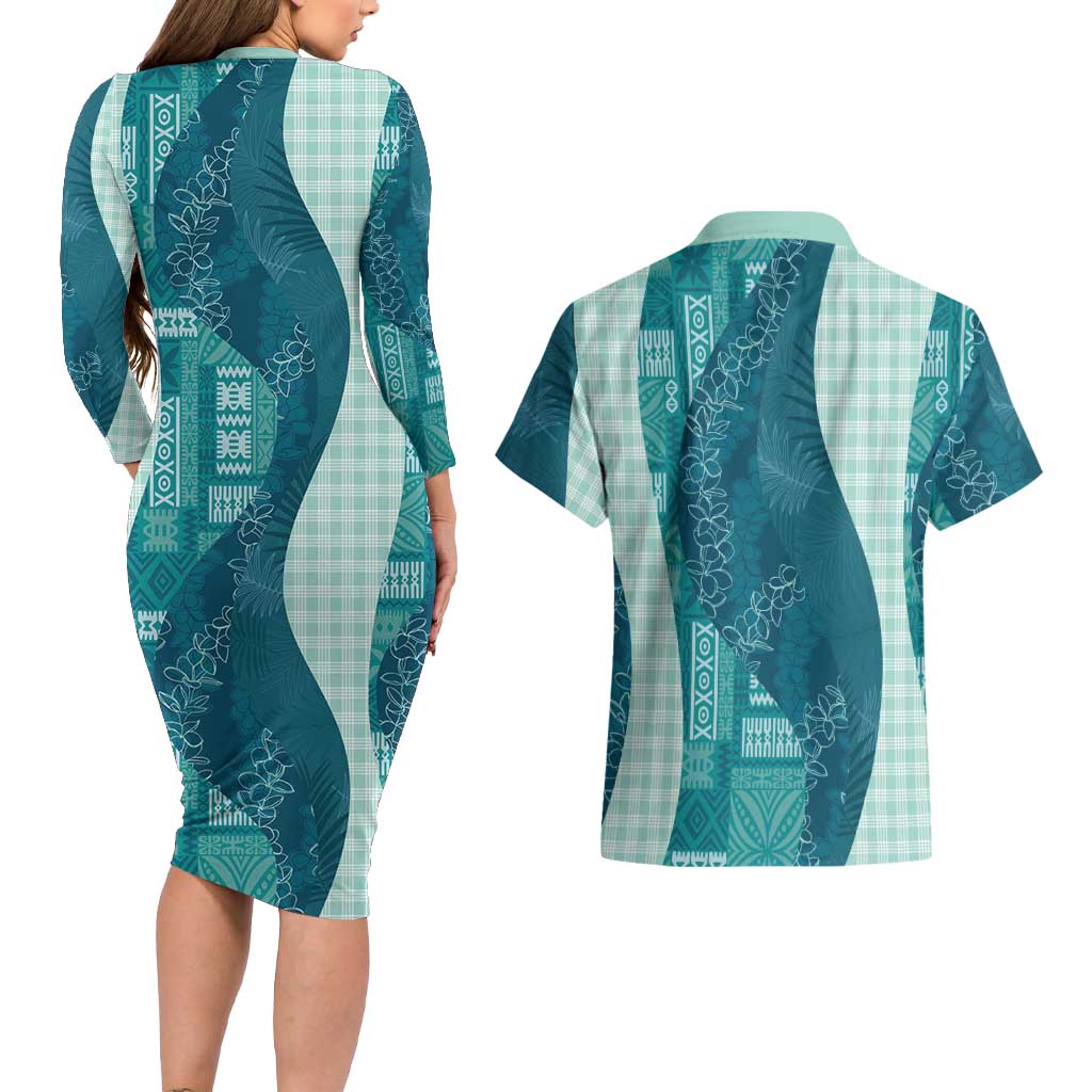 Polynesian Tribal Pattern Patchwork Picturesque Couples Matching Long Sleeve Bodycon Dress and Hawaiian Shirt Oceanic