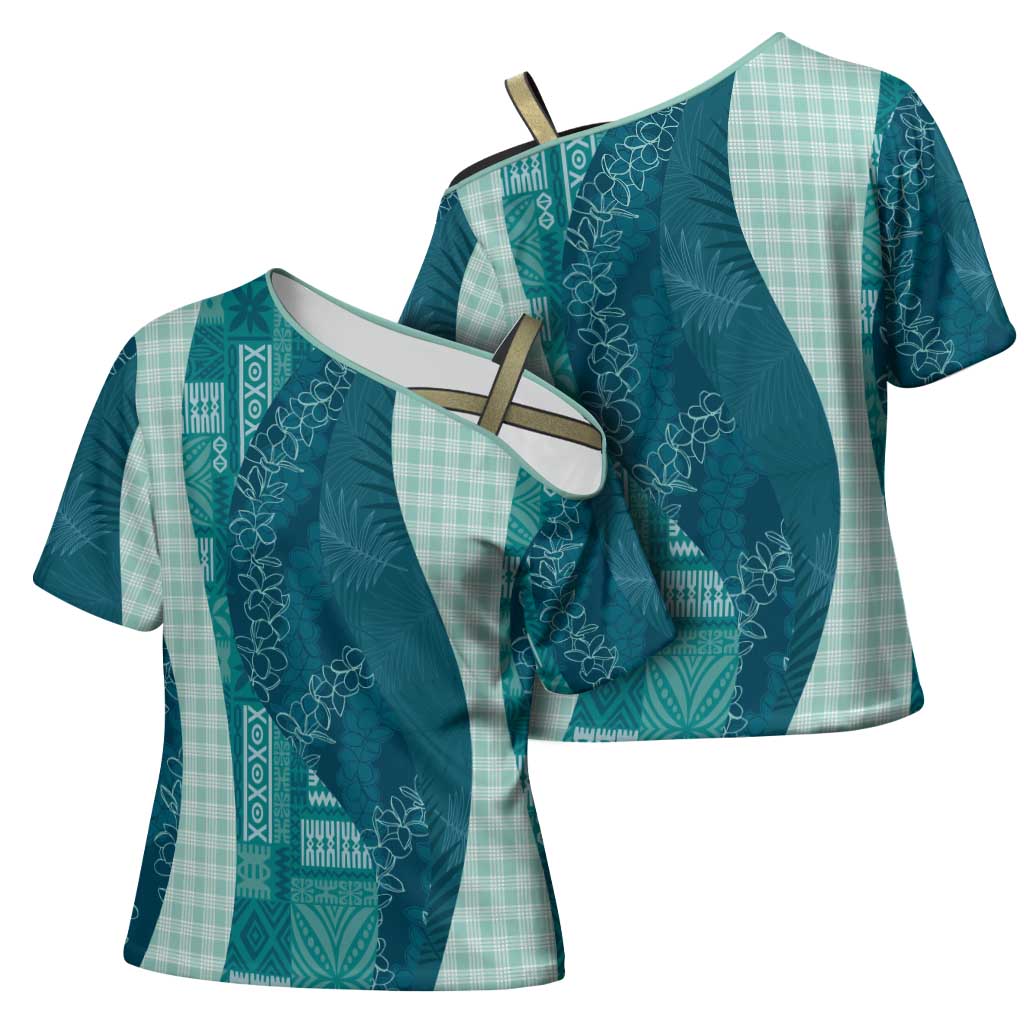 Polynesian Tribal Pattern Patchwork Picturesque Cross Shoulder Shirt Oceanic
