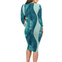 Polynesian Tribal Pattern Patchwork Picturesque Family Matching Long Sleeve Bodycon Dress and Hawaiian Shirt Oceanic