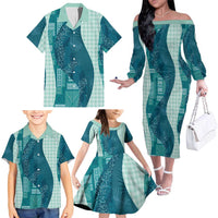 Polynesian Tribal Pattern Patchwork Picturesque Family Matching Off The Shoulder Long Sleeve Dress and Hawaiian Shirt Oceanic