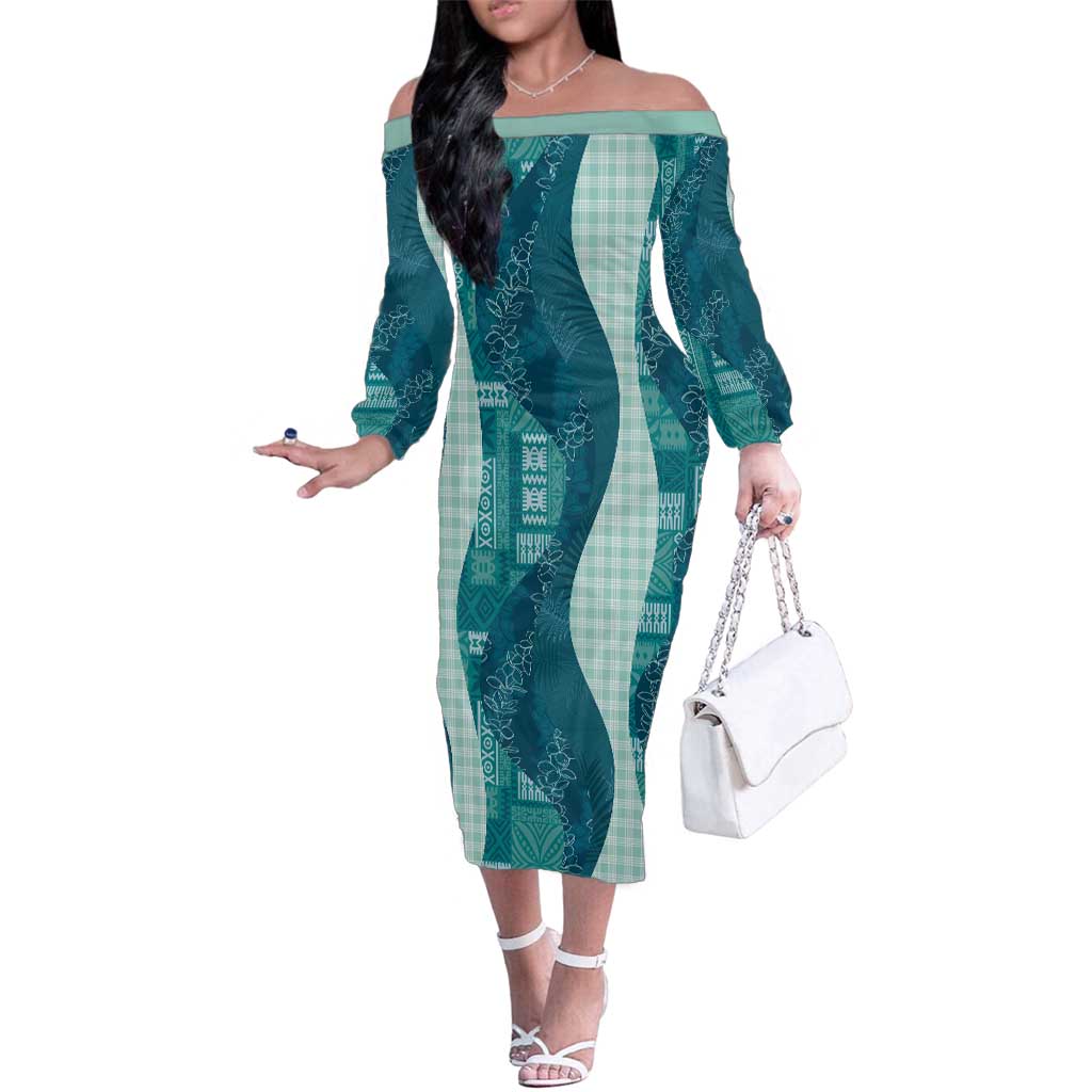 Polynesian Tribal Pattern Patchwork Picturesque Family Matching Off The Shoulder Long Sleeve Dress and Hawaiian Shirt Oceanic